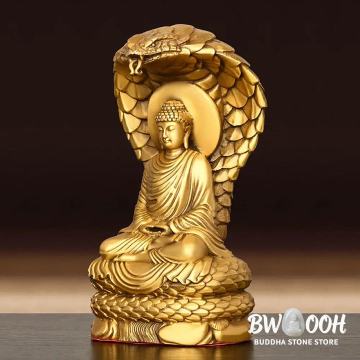 BWOOOH Buddha Shakyamuni Snake Figurine Serenity Copper Statue Home Offering Decoration - 11*9*18.5cm
