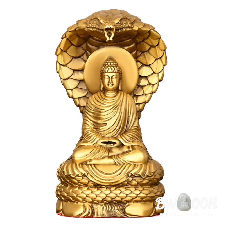 BWOOOH Buddha Shakyamuni Snake Figurine Serenity Copper Statue Home Offering Decoration - 11*9*18.5cm
