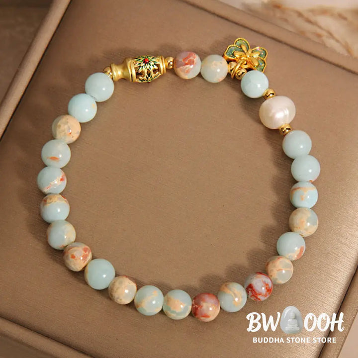 Buddha Stones Shoushan Stone Pearl Butterfly Wealth Bracelet - BWOOOH - Shoushan Stone(Wrist Circumference: 14-17cm)