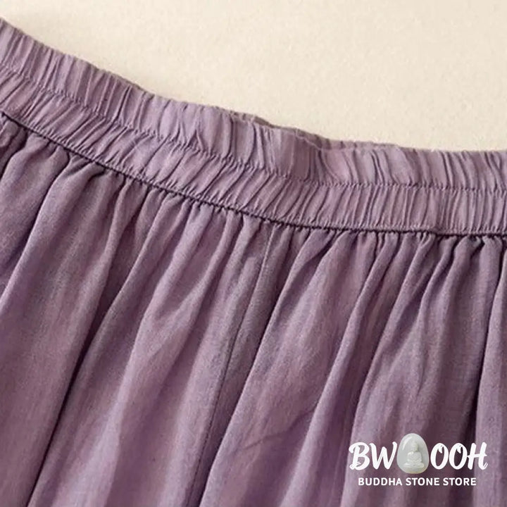 Buddha Stones Side Embroidery Design Women’s 7-8 Length Wide Leg Pants With Pockets - Women’s Wide Leg Pants