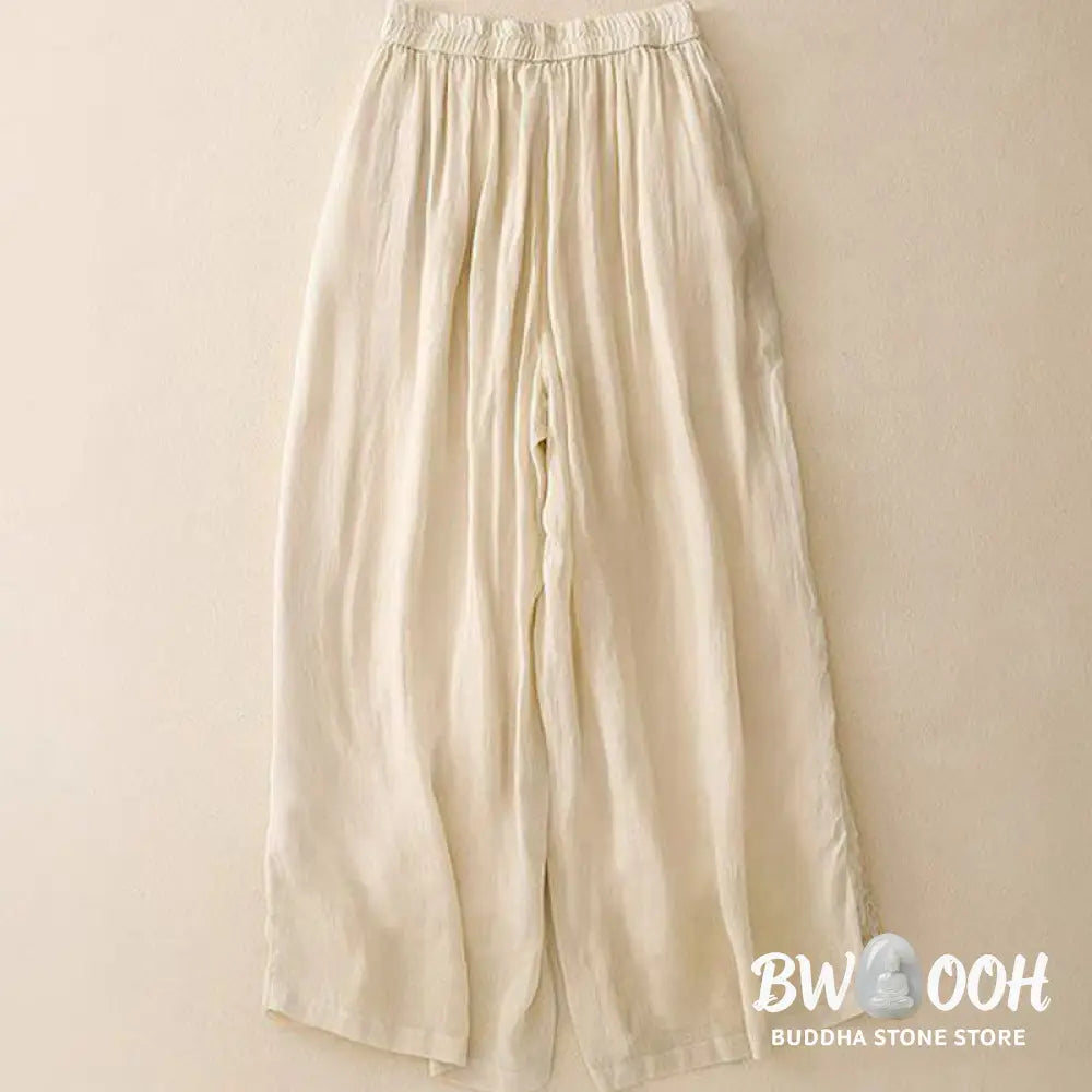 Buddha Stones Side Embroidery Design Women’s 7-8 Length Wide Leg Pants With Pockets - Women’s Wide Leg Pants