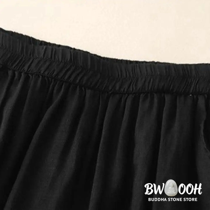 Buddha Stones Side Embroidery Design Women’s 7-8 Length Wide Leg Pants With Pockets - Women’s Wide Leg Pants