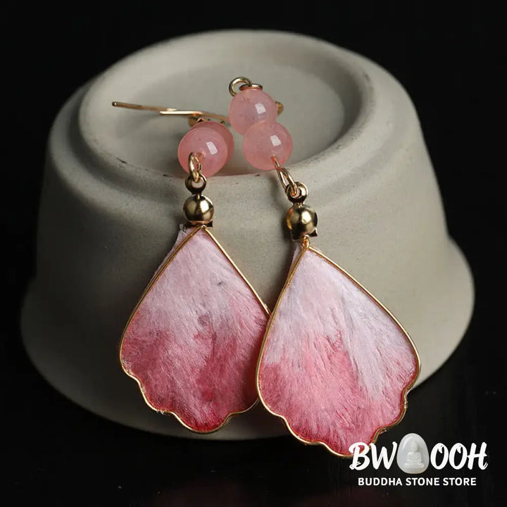 Buddha Stones Silk Art Handmade Pink Velvet Good Fortune Protection Drop Hook Earrings - Silk fibers(Size: About