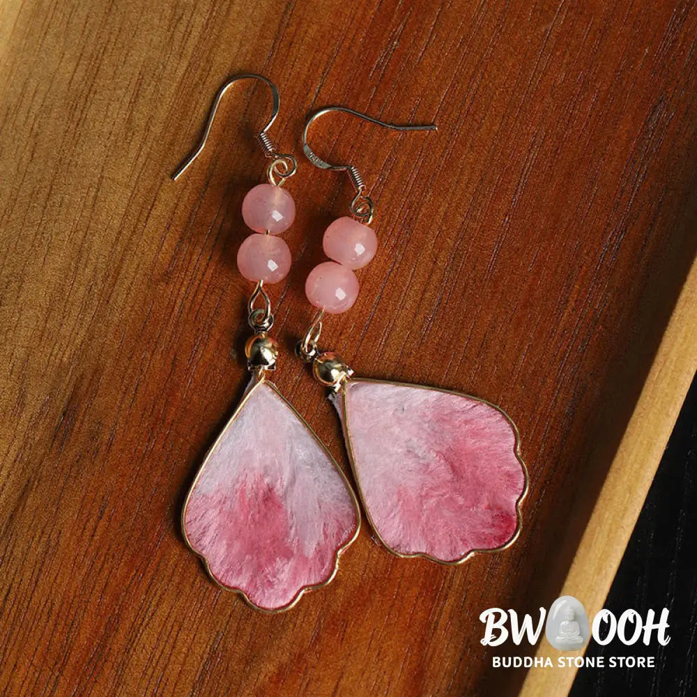 Buddha Stones Silk Art Handmade Pink Velvet Good Fortune Protection Drop Hook Earrings - Silk fibers(Size: About