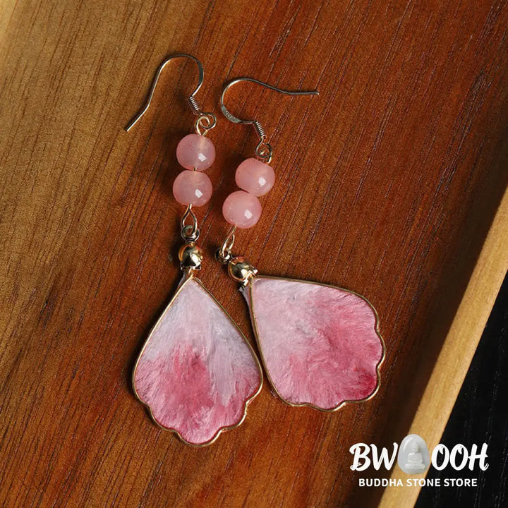 Buddha Stones Silk Art Handmade Pink Velvet Good Fortune Protection Drop Hook Earrings - Silk fibers(Size: About