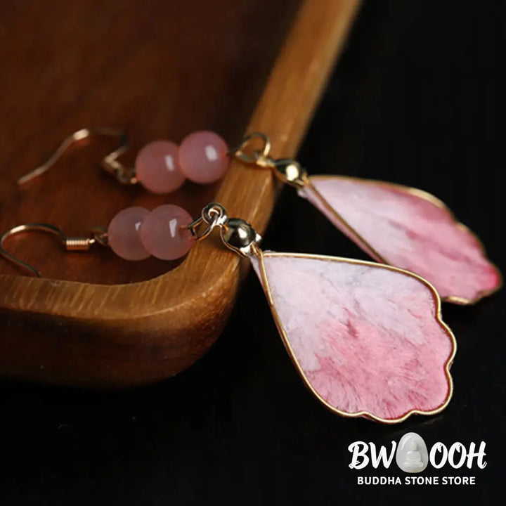 Buddha Stones Silk Art Handmade Pink Velvet Good Fortune Protection Drop Hook Earrings - Silk fibers(Size: About