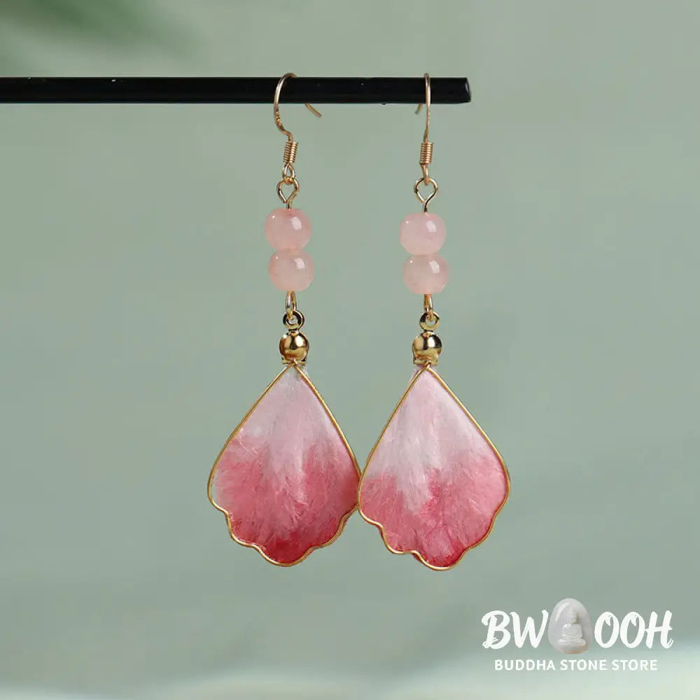 Buddha Stones Silk Art Handmade Pink Velvet Good Fortune Protection Drop Hook Earrings - Silk fibers(Size: About