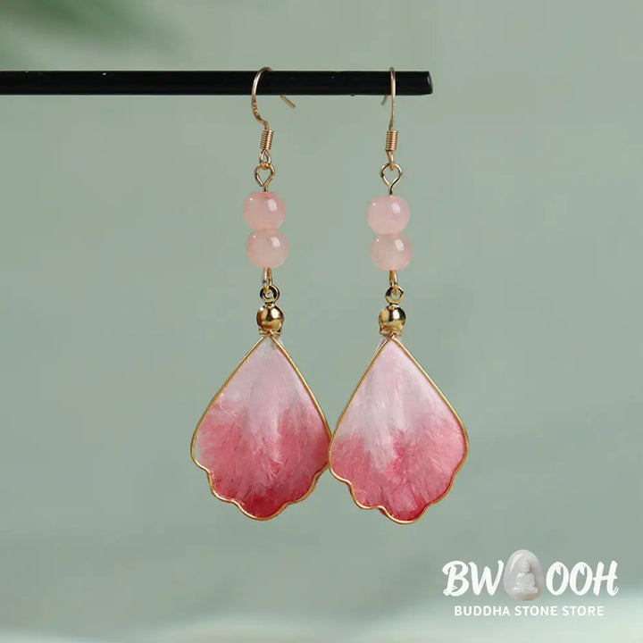 Buddha Stones Silk Art Handmade Pink Velvet Good Fortune Protection Drop Hook Earrings - Silk fibers(Size: About