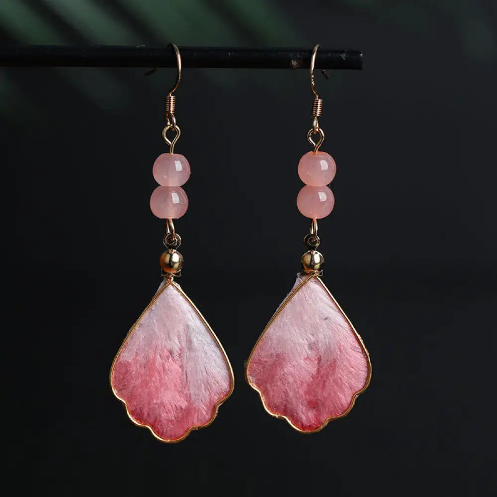 BWOOOH Silk Art Handmade Pink Velvet Good Fortune Protection Drop Hook Earrings — natural stone crystal healing bracelet f...