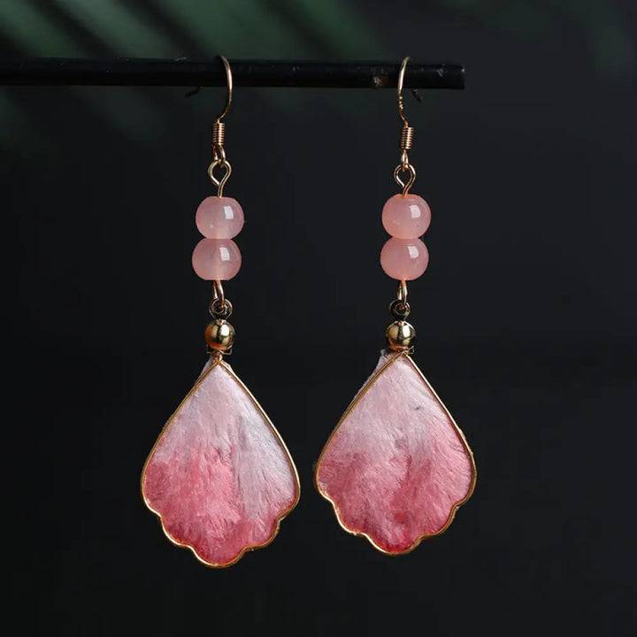 BWOOOH Silk Art Handmade Pink Velvet Good Fortune Protection Drop Hook Earrings — natural stone crystal healing bracelet f...