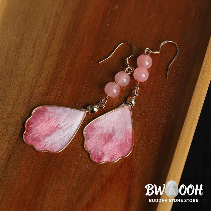 Buddha Stones Silk Art Handmade Pink Velvet Good Fortune Protection Drop Hook Earrings - Silk fibers(Size: About