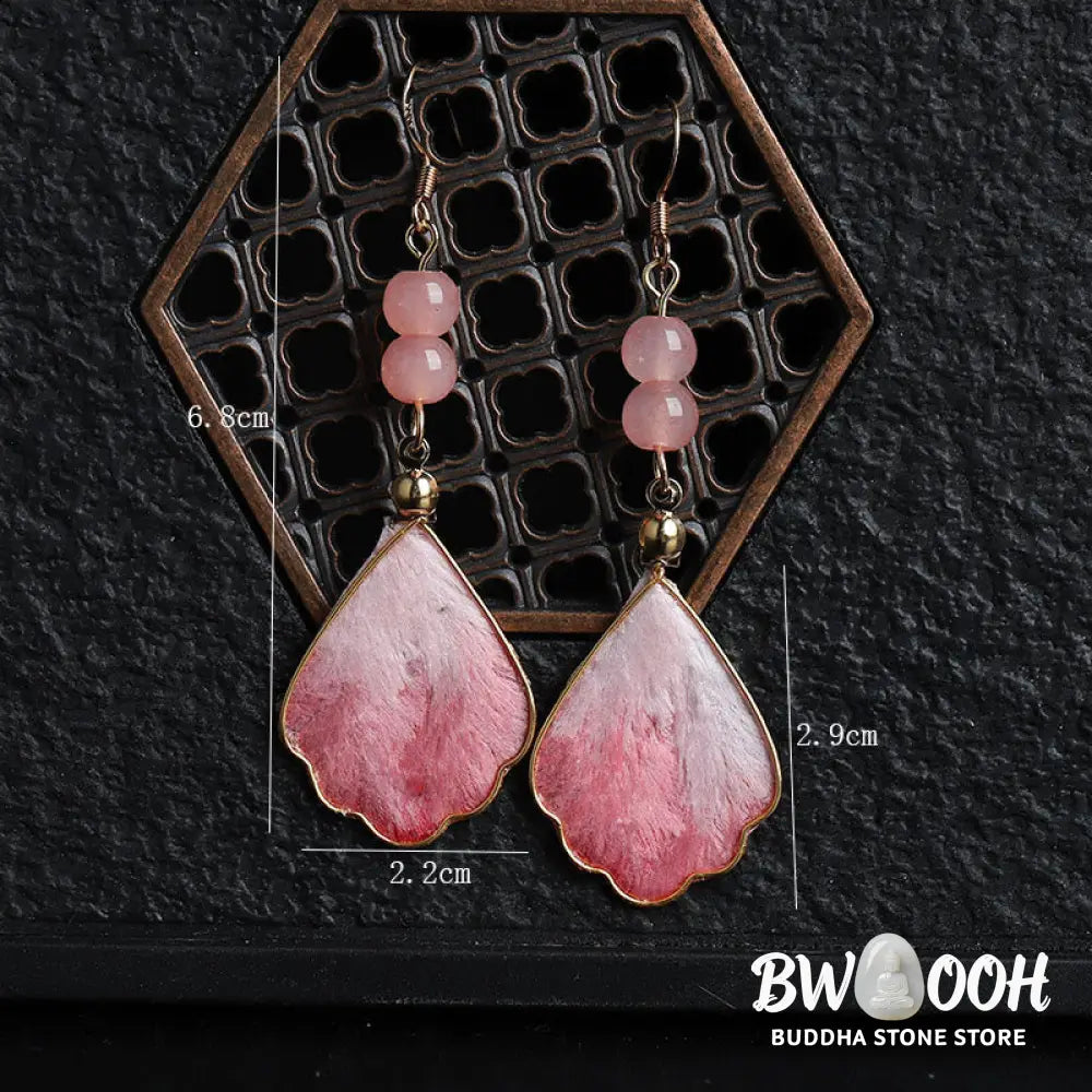 Buddha Stones Silk Art Handmade Pink Velvet Good Fortune Protection Drop Hook Earrings - Silk fibers(Size: About