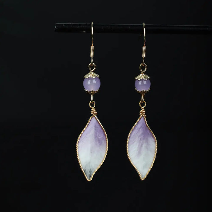 BWOOOH Silk Art Handmade Purple Gradient Petals Blessing Dangle Earrings — natural stone crystal healing bracelet for spir...