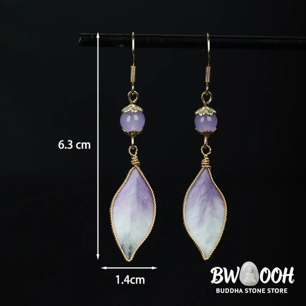 Buddha Stones Silk Art Handmade Purple Gradient Petals Blessing Dangle Earrings - Silk fibers(Size: About 6.3*1.4cm)