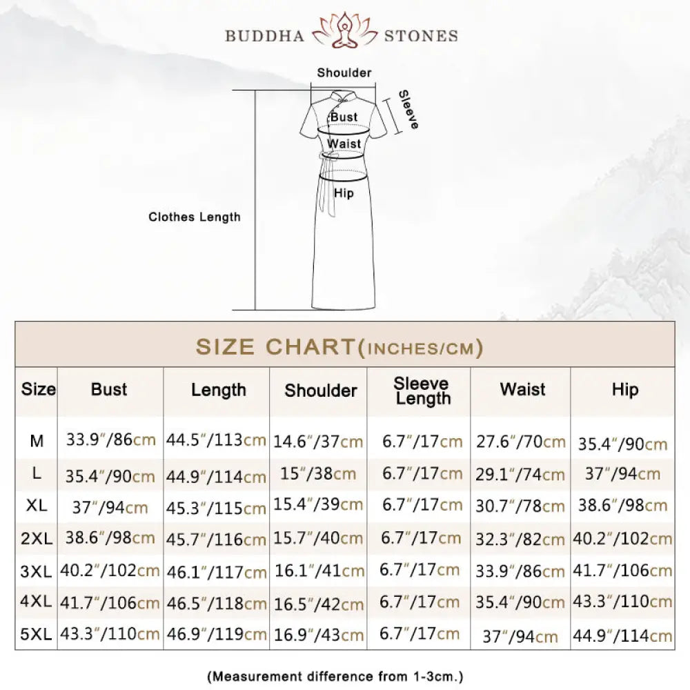 Buddha Stones Silk Qipao Dress Retro Flower Leaf Pattern Women’s Cheongsam Dress - Red Green / Size Chart - Cheongsam