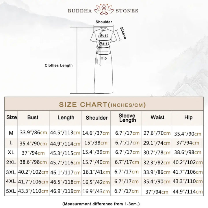 Buddha Stones Silk Qipao Dress Retro Flower Leaf Pattern Women’s Cheongsam Dress - Red Green / Size Chart - Cheongsam