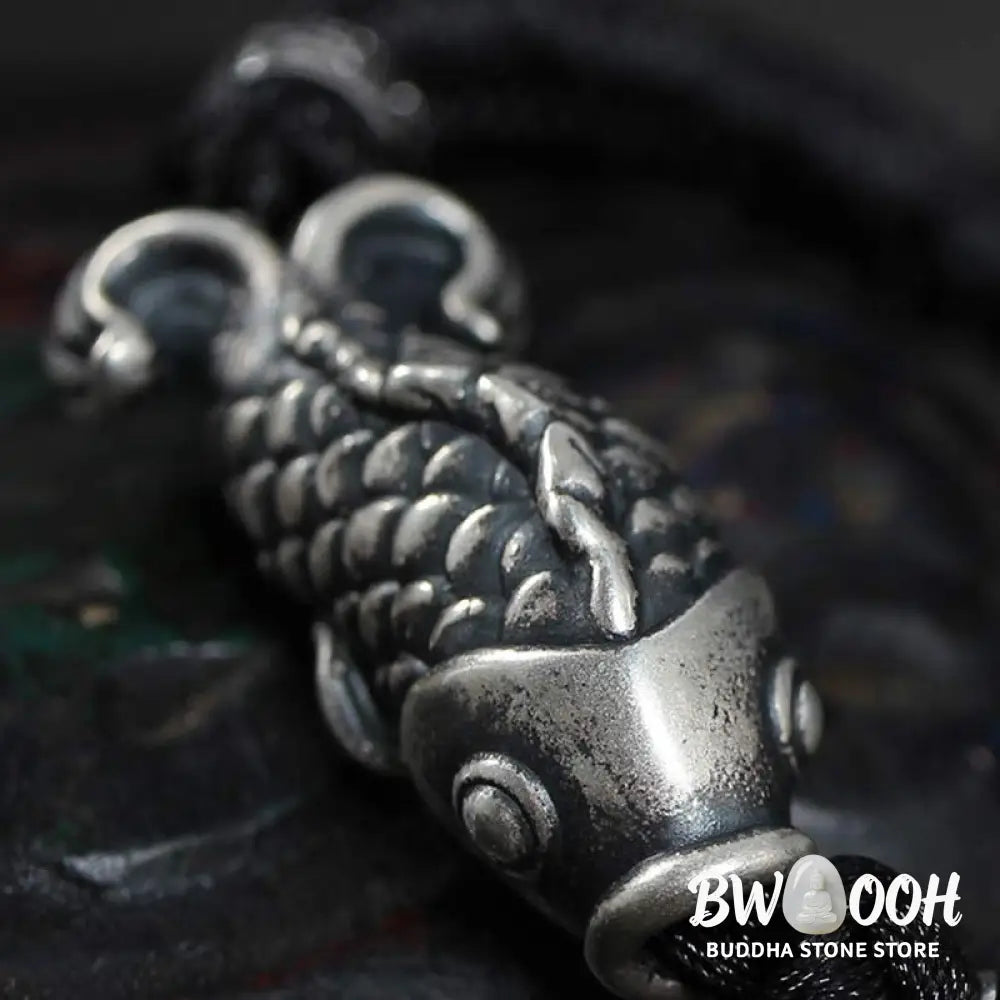 Buddha Stones Silver Luck Koi Fish Braided String Bracelet - BWOOOH - Bracelet