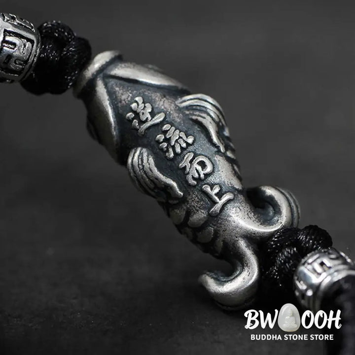 Buddha Stones Silver Luck Koi Fish Braided String Bracelet - BWOOOH - Bracelet