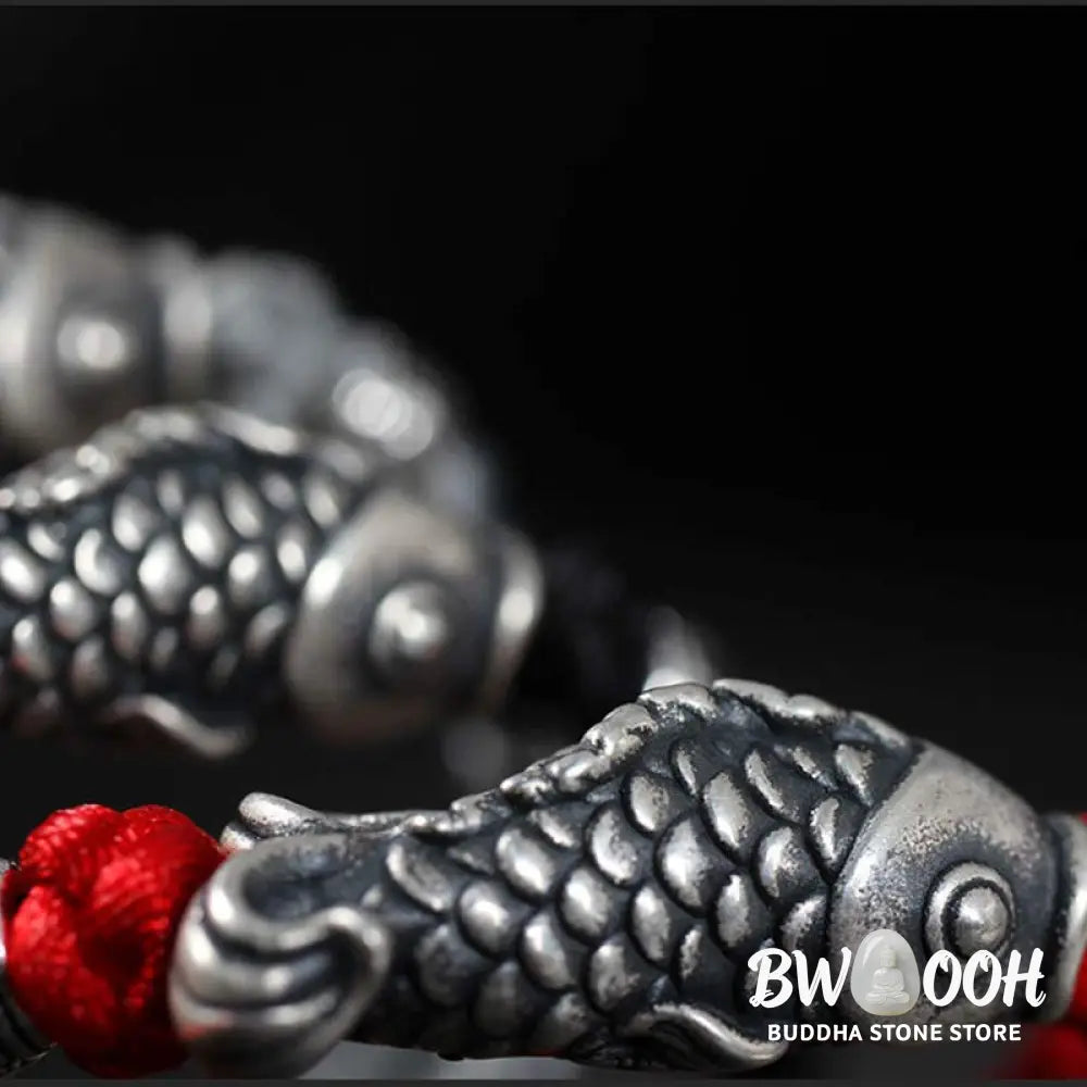 Buddha Stones Silver Luck Koi Fish Braided String Bracelet - BWOOOH - Bracelet