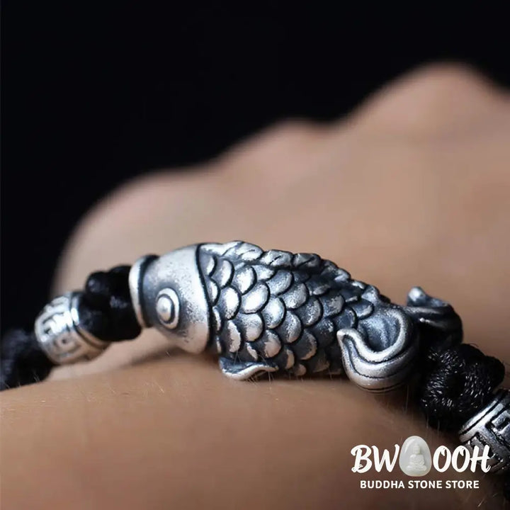 Buddha Stones Silver Luck Koi Fish Braided String Bracelet - BWOOOH - Bracelet