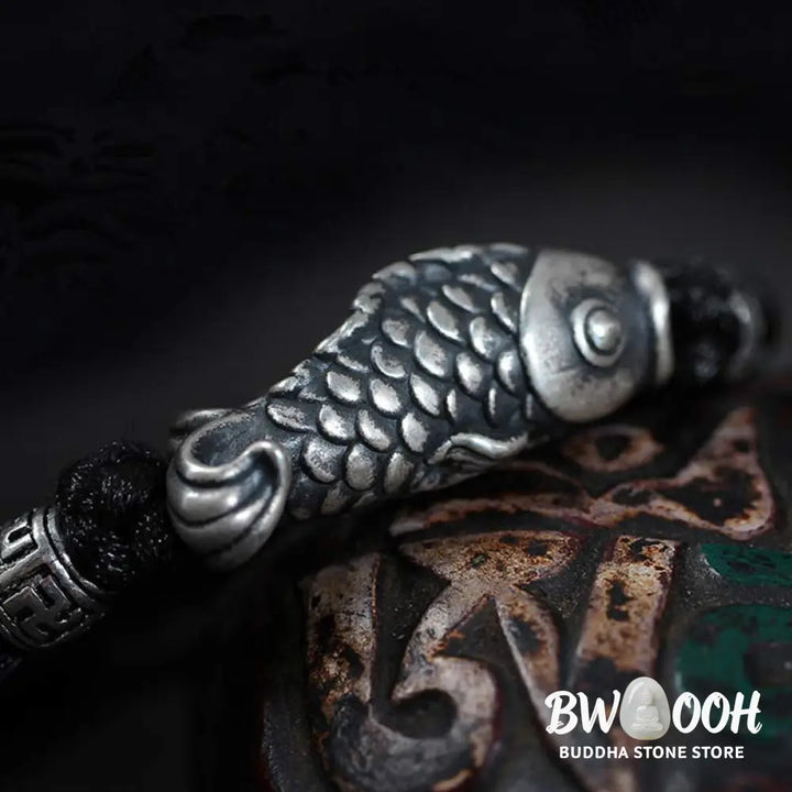 Buddha Stones Silver Luck Koi Fish Braided String Bracelet - BWOOOH - Bracelet