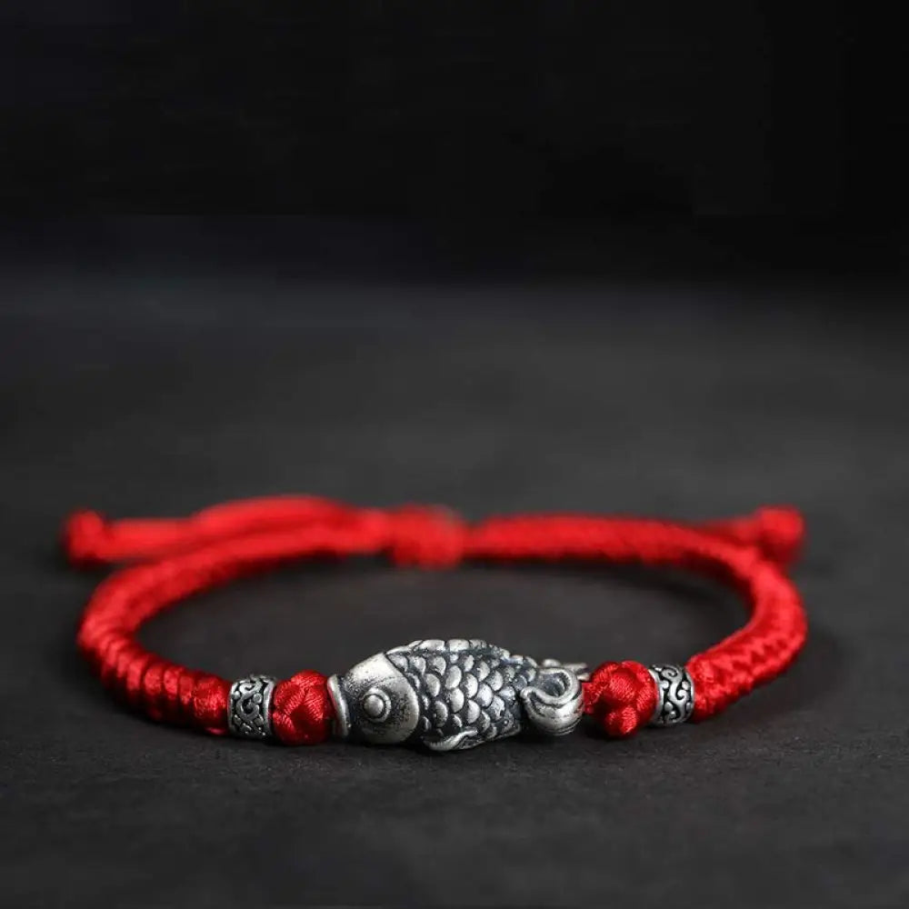 BWOOOH Silver Luck Koi Fish Braided String Bracelet - BWOOOH - Red(Wrist Circumference 14-20cm) - Bracelet