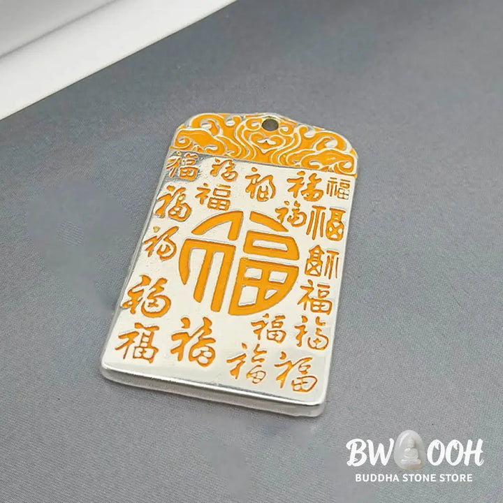 Buddha Stones Silver Plated Copper Fu Character Auspicious Clouds Luck Fortune Rope Necklace Pendant - BWOOOH - Fu