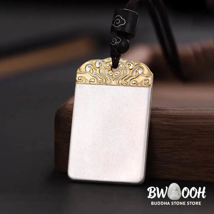 Buddha Stones Silver Plated Copper Fu Character Auspicious Clouds Luck Fortune Rope Necklace Pendant - BWOOOH - Fu
