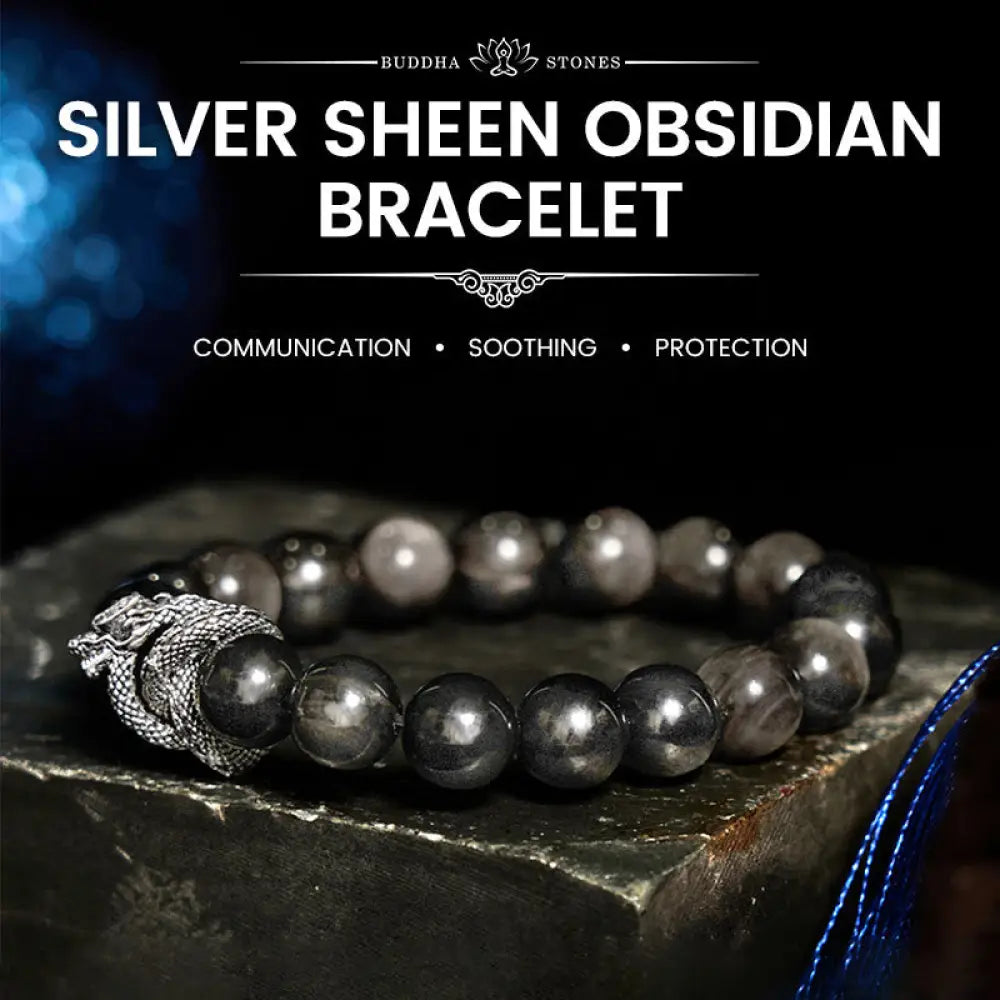 BWOOOH Silver Sheen Obsidian Dragon Protection Bracelet - BWOOOH - Silver Sheen Obsidian(Wrist Circumference: