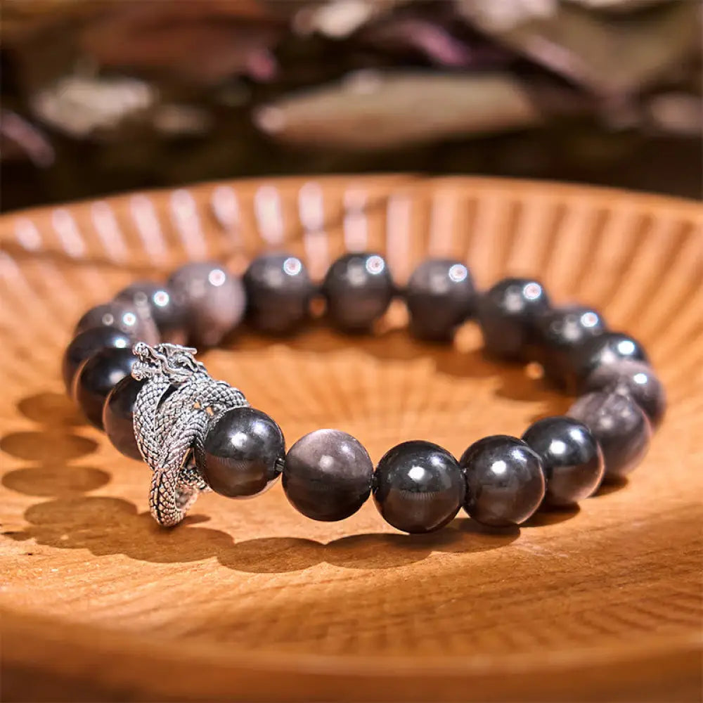 BWOOOH Silver Sheen Obsidian Dragon Protection Bracelet - BWOOOH - Silver Sheen Obsidian(Wrist Circumference:
