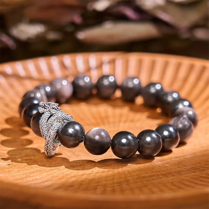 BWOOOH Silver Sheen Obsidian Dragon Protection Bracelet - BWOOOH - Silver Sheen Obsidian(Wrist Circumference: