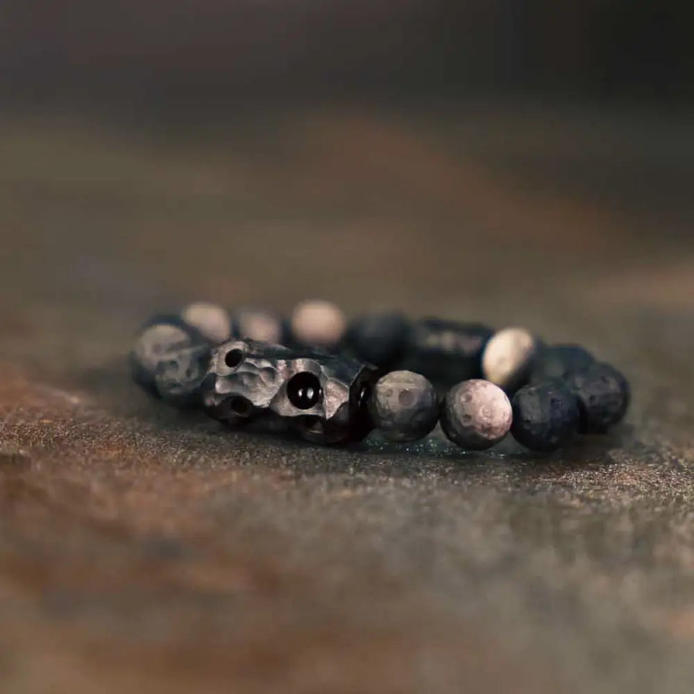 Buddha Stones Silver Sheen Obsidian Ebony Wood Soothing Bracelet - BWOOOH - 15cm fit for Wrist Circumference 14-14.5cm