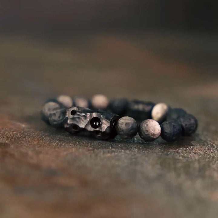 Buddha Stones Silver Sheen Obsidian Ebony Wood Soothing Bracelet - BWOOOH - 15cm fit for Wrist Circumference 14-14.5cm