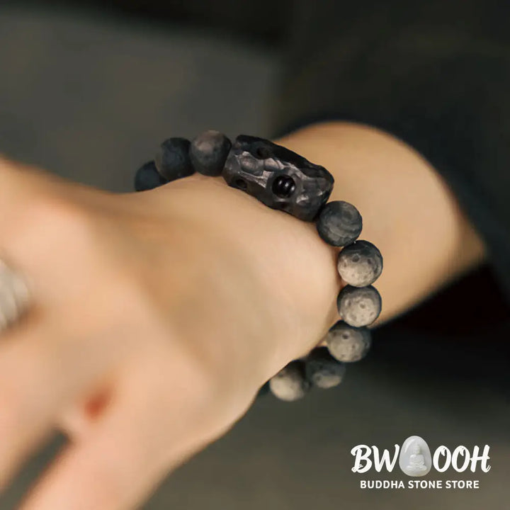Buddha Stones Silver Sheen Obsidian Ebony Wood Soothing Bracelet - BWOOOH - Bracelet