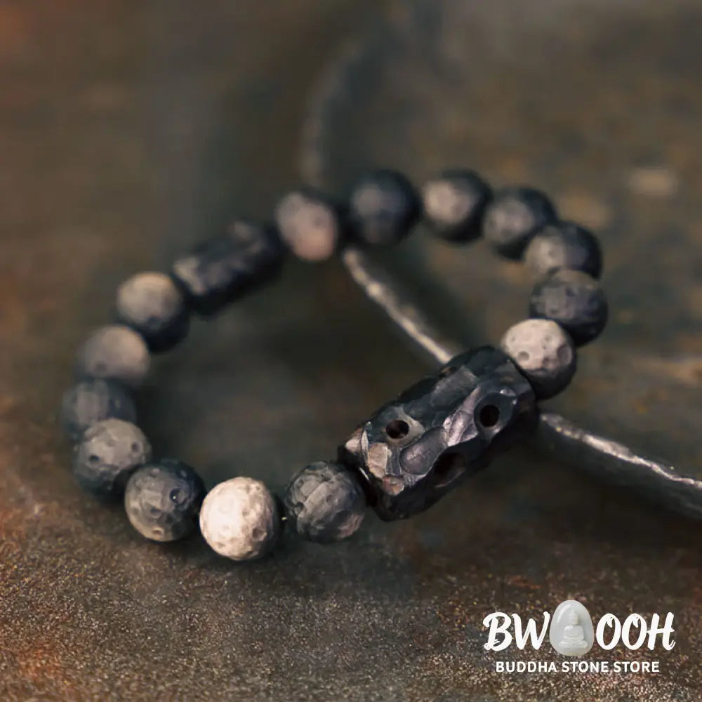 Buddha Stones Silver Sheen Obsidian Ebony Wood Soothing Bracelet - BWOOOH - Bracelet