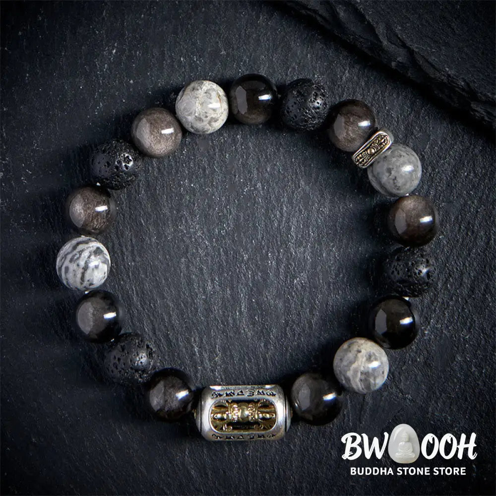 BWOOOH Silver Sheen Obsidian Lava Rock Grey Jasper Om Man