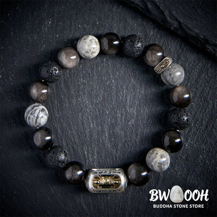 BWOOOH Silver Sheen Obsidian Lava Rock Grey Jasper Om Man