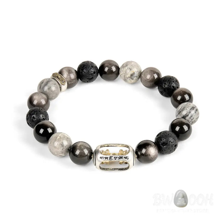 BWOOOH Silver Sheen Obsidian Lava Rock Grey Jasper Om Man