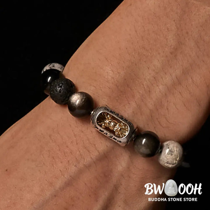 BWOOOH Silver Sheen Obsidian Lava Rock Grey Jasper Om Man