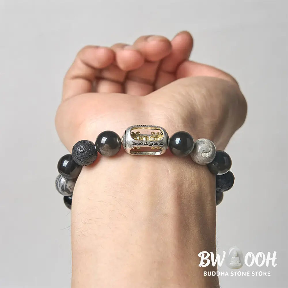 BWOOOH Silver Sheen Obsidian Lava Rock Grey Jasper Om Man