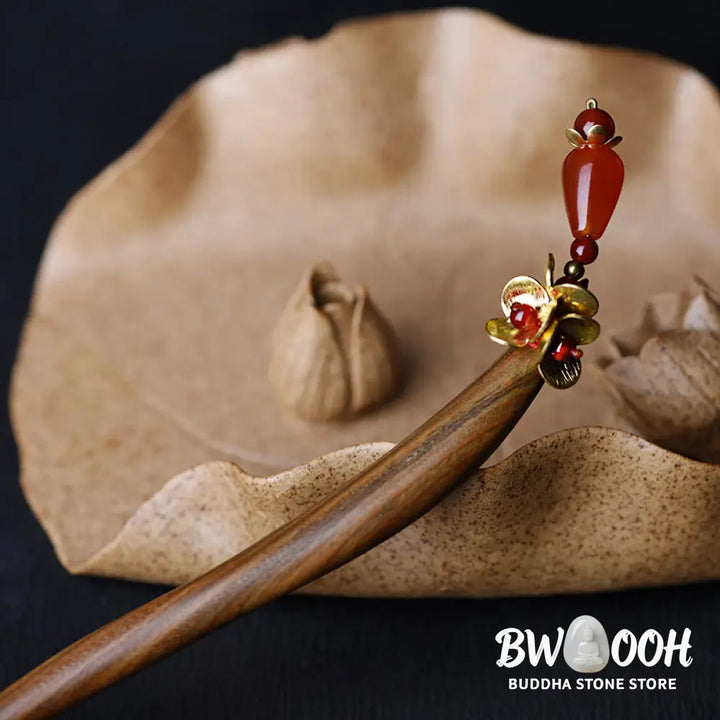 Buddha Stones Silver Tassel Green Sandalwood Soothing Hairpin - Green Sandalwood Hairpin - Hairpin