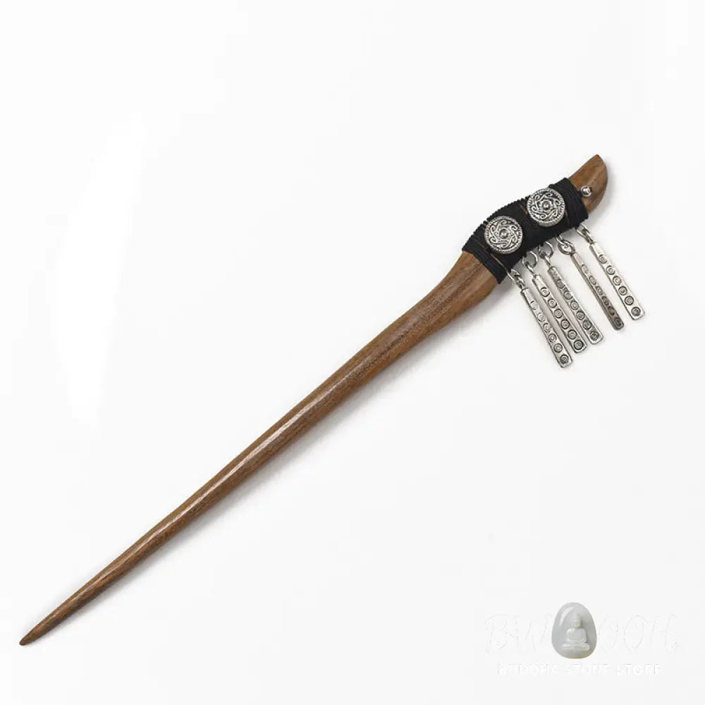 Buddha Stones Silver Tassel Green Sandalwood Soothing Hairpin - Green Sandalwood Hairpin - Hairpin