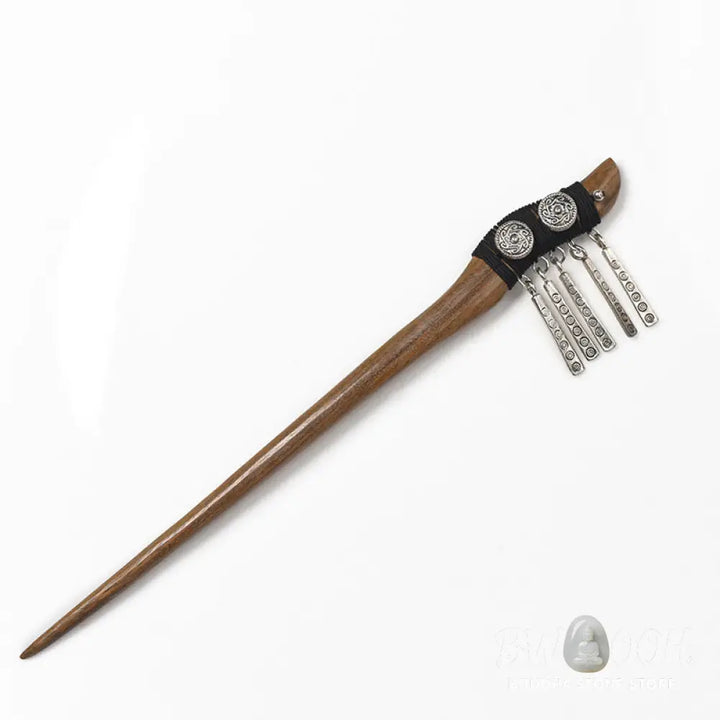 Buddha Stones Silver Tassel Green Sandalwood Soothing Hairpin - Green Sandalwood Hairpin - Hairpin