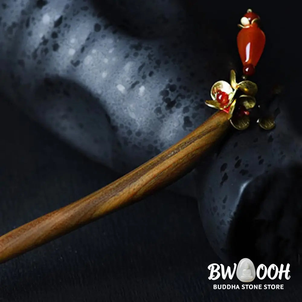 Buddha Stones Silver Tassel Green Sandalwood Soothing Hairpin - Green Sandalwood Hairpin - Hairpin