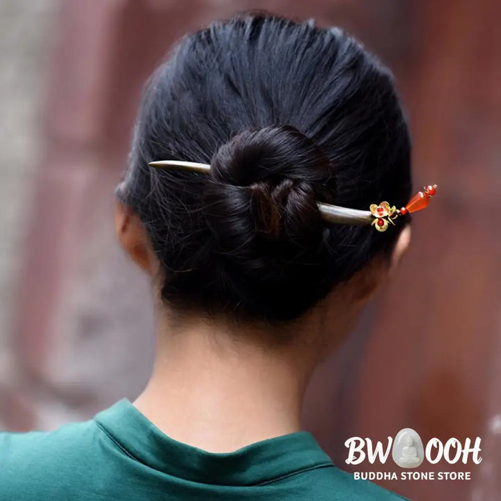 Buddha Stones Silver Tassel Green Sandalwood Soothing Hairpin - Green Sandalwood Hairpin - Hairpin