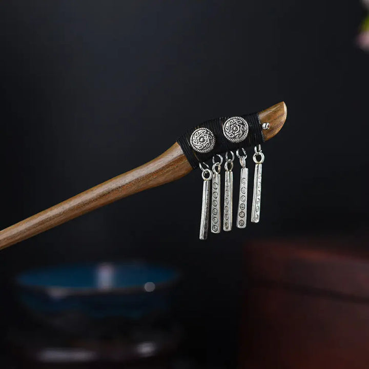 BWOOOH Silver Tassel Green Sandalwood Soothing Hairpin