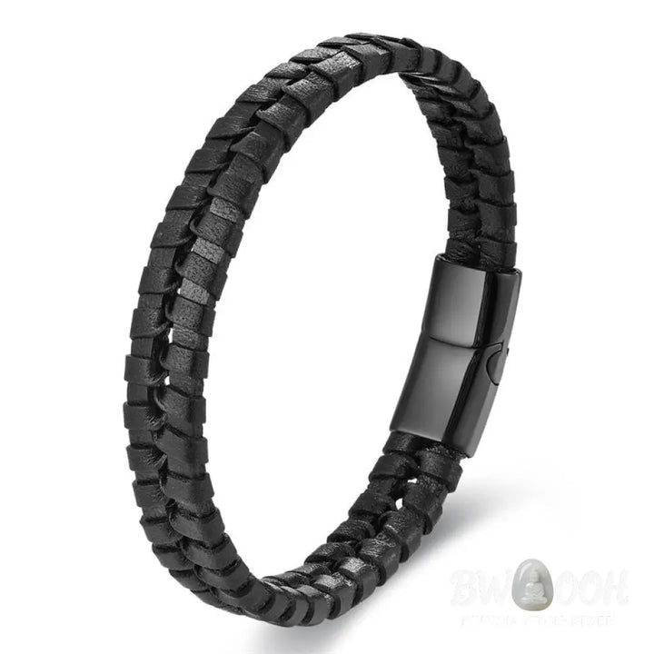 Buddha Stones Simple Braided Pattern Titanium Steel Strengthen Multi-layer Leather Buckle Bracelet - BWOOOH - Bracelet