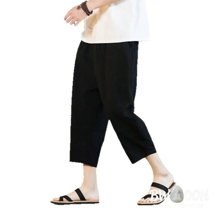 Buddha Stones Simple Design Drawstring Cotton Linen Men’s Solid Color Harem Pants With Pockets - Men’s Tapered Pants