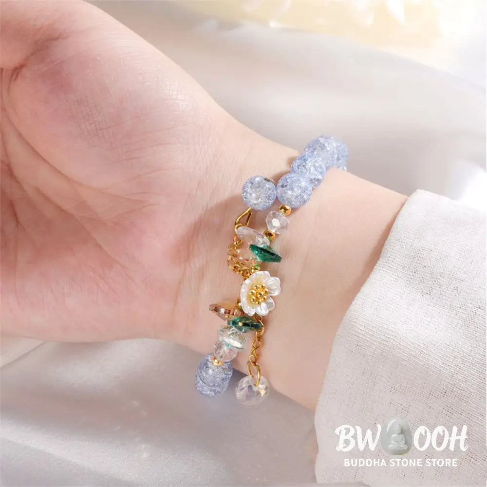 Buddha Stones Simple Design Flower Charm Glass Bead Bracelet - BWOOOH - Bracelet