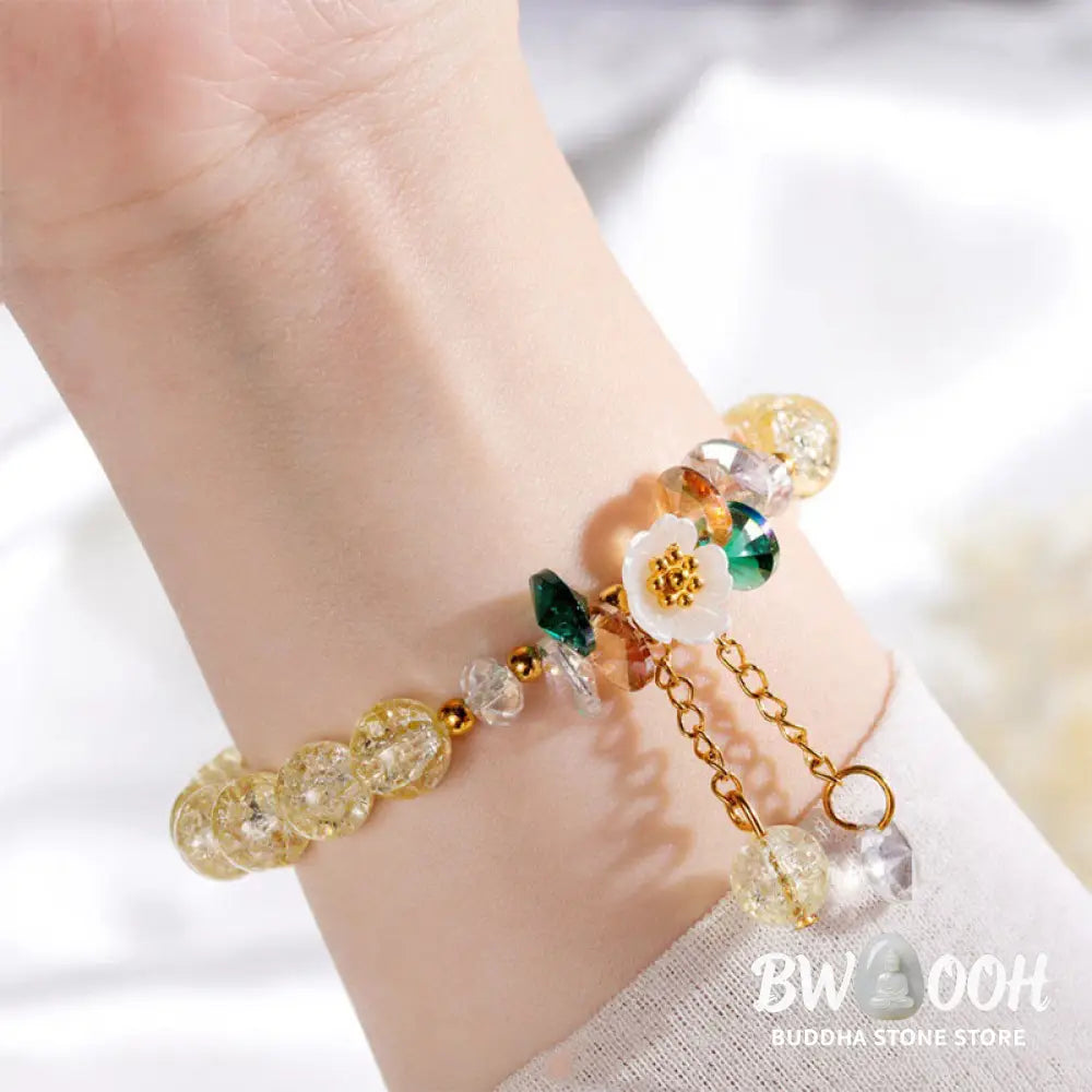 Buddha Stones Simple Design Flower Charm Glass Bead Bracelet - BWOOOH - Bracelet